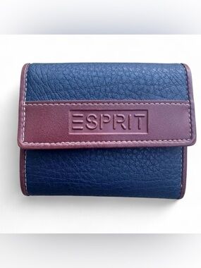 ESPRIT Navy and Brown Faux Leather Tri-Fold Wallet